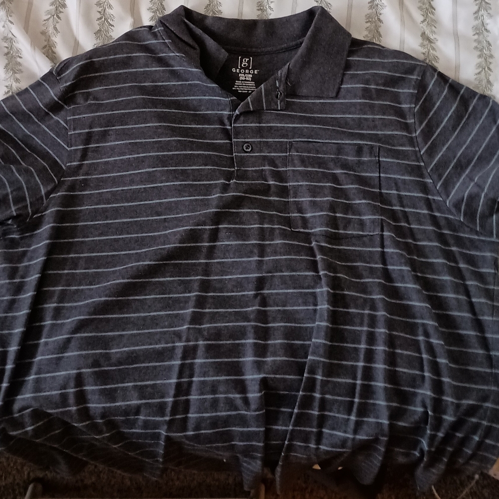 George Men's Charcoal Striped Polo Shirt